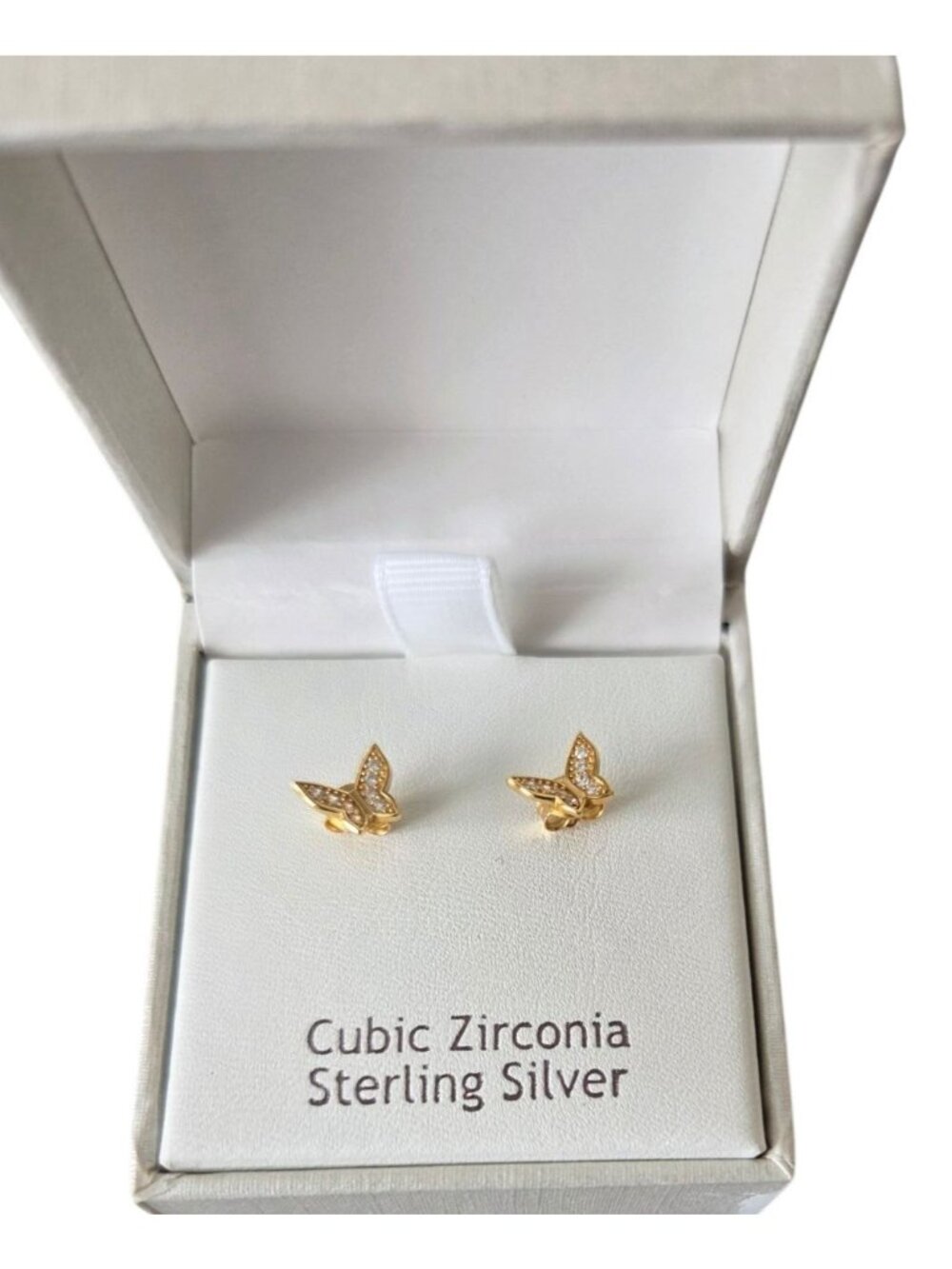 Rachel Ashwell 925 Sterling Silver CZ Butterfly Earrings Gold Tone NIB Cottage